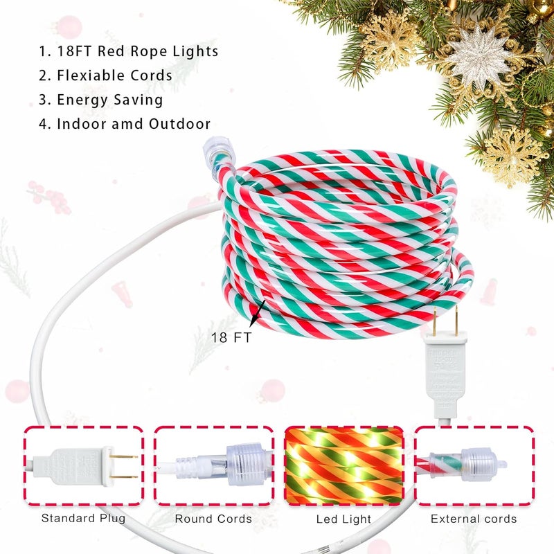 Vigdur Christmas Candy Cane Lights - 18FT LED Candy Cane Rope Lights Outdoor Waterproof Decorative Christmas Lights for Holiday Party Home Patio Indoor Xmas Decorations(216 LEDs) - Image 5